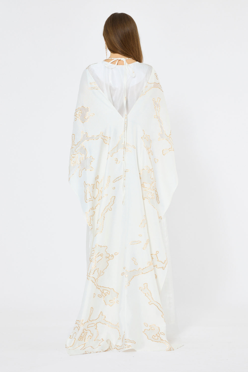 Crystal Neckline Contour Cape Overlay Gown