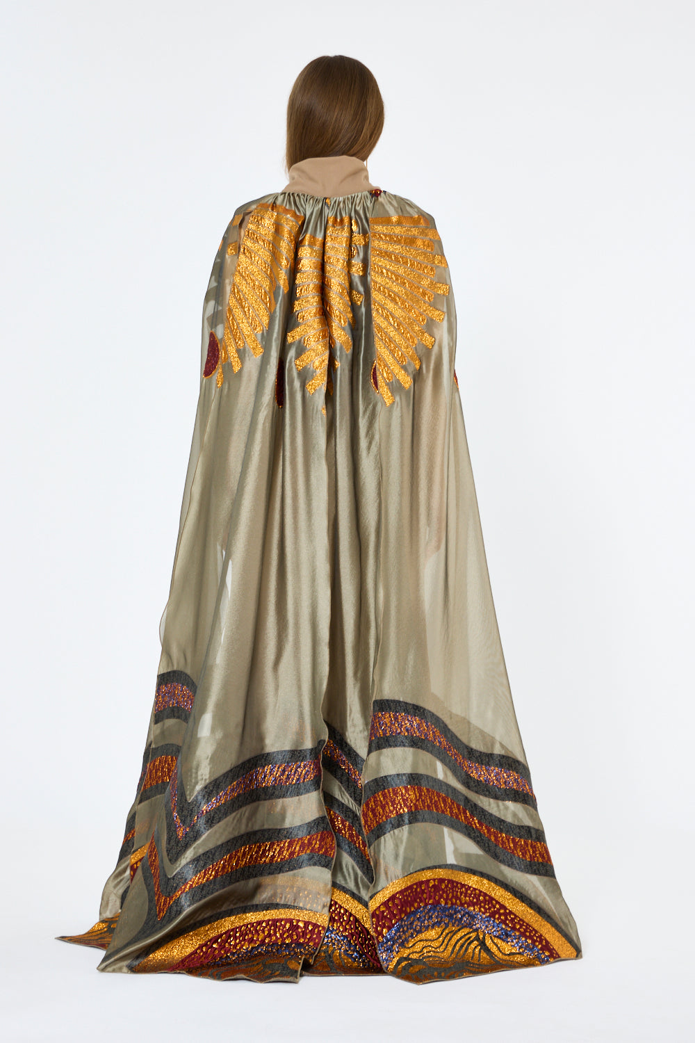 Abstract Metallic Artwork Cape Gown