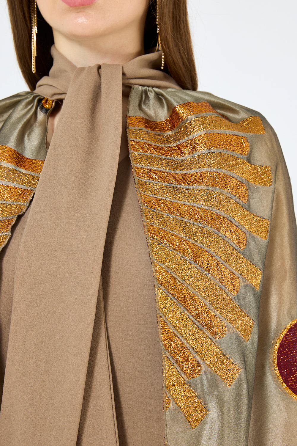 Abstract Metallic Artwork Cape Gown