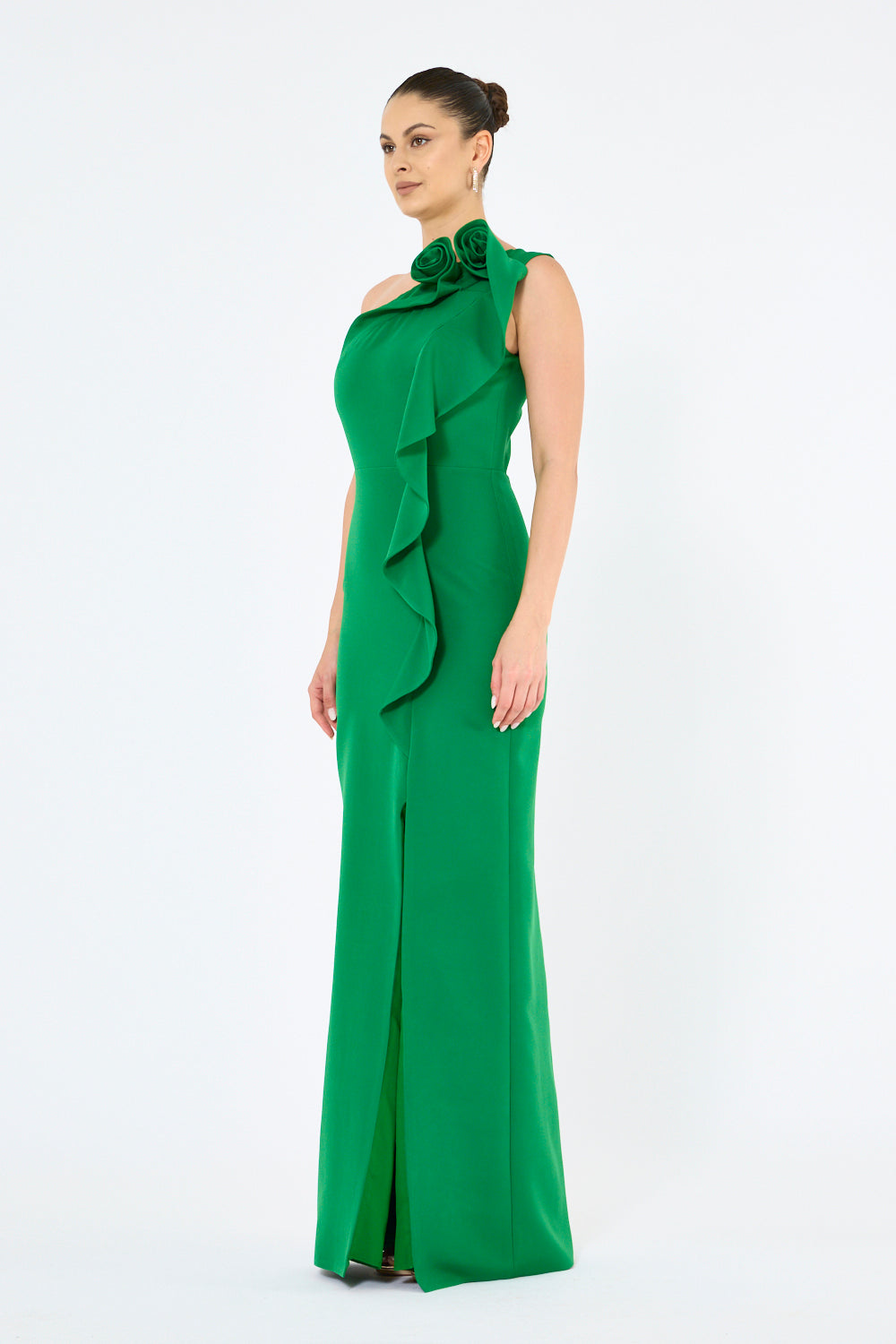 Rosette Shoulder Drape Gown