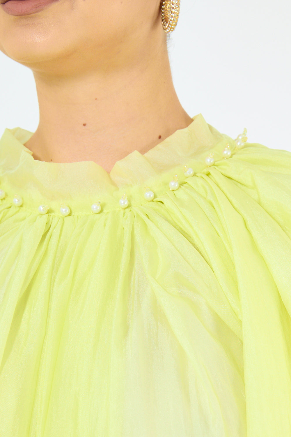 Pearl Trim Gathered Dress