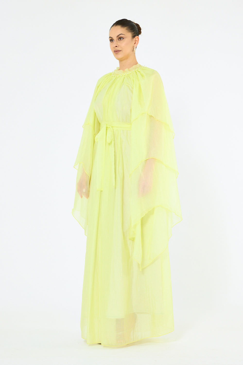 Pearl Trim Gathered Dress