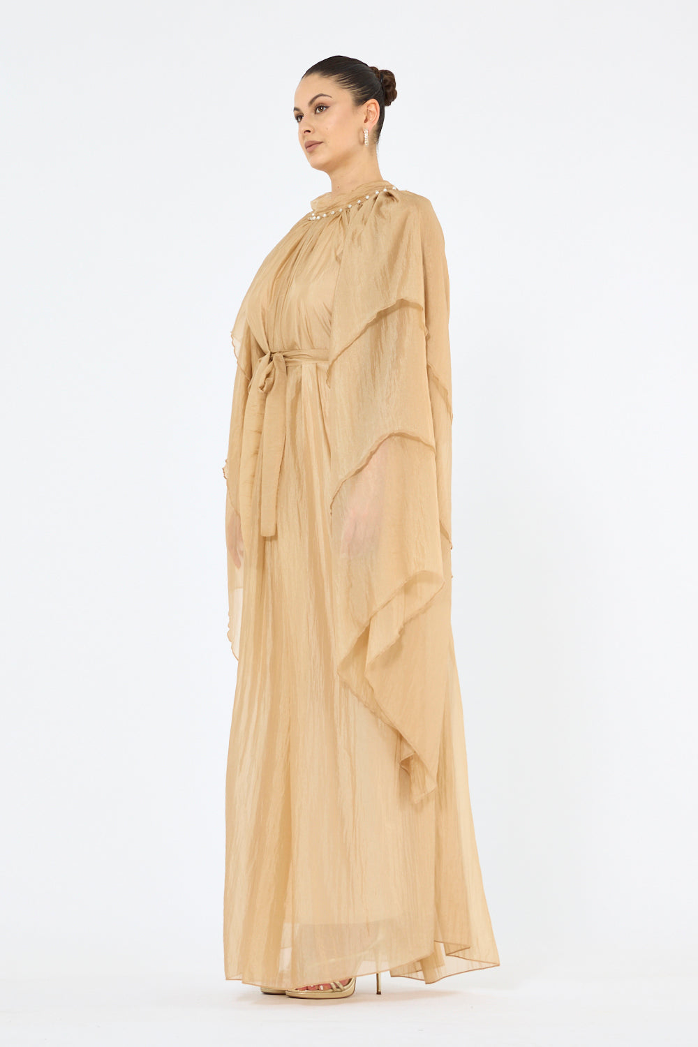 Pearl Trim Gathered Dress