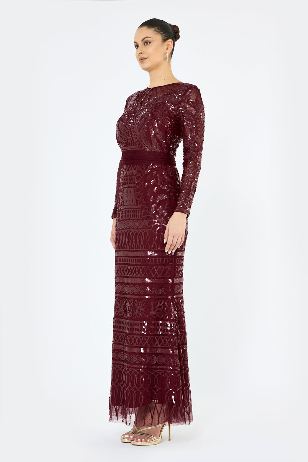 Sequin Pattern Panel Gown