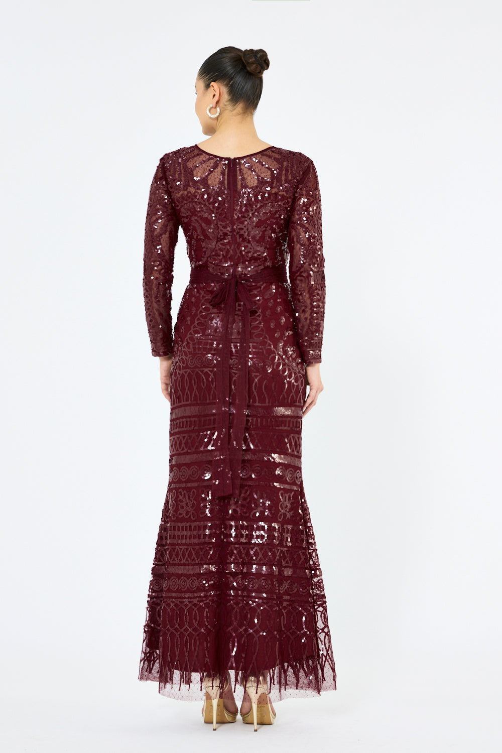 Sequin Pattern Panel Gown