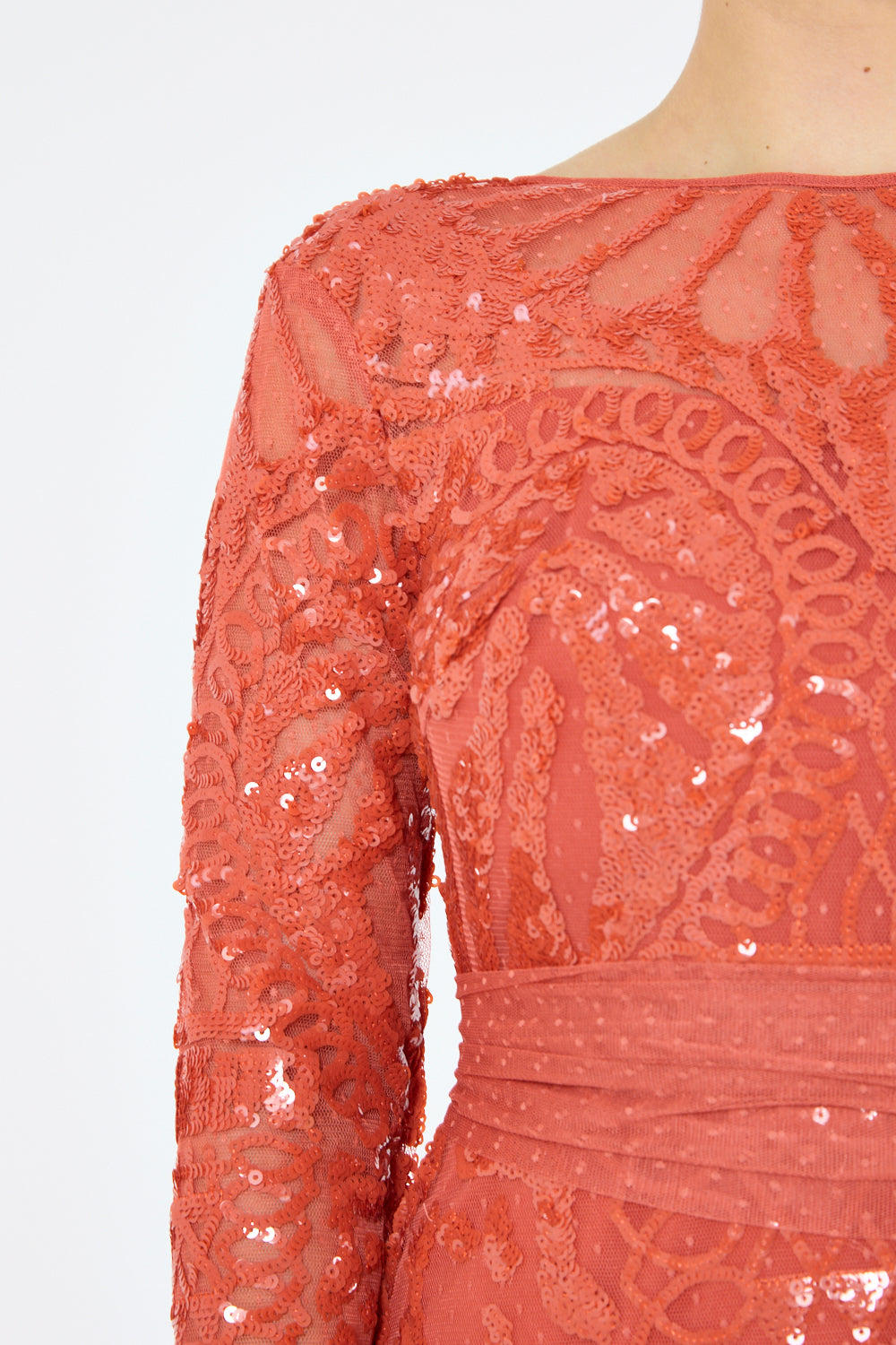 Sequin Pattern Panel Gown