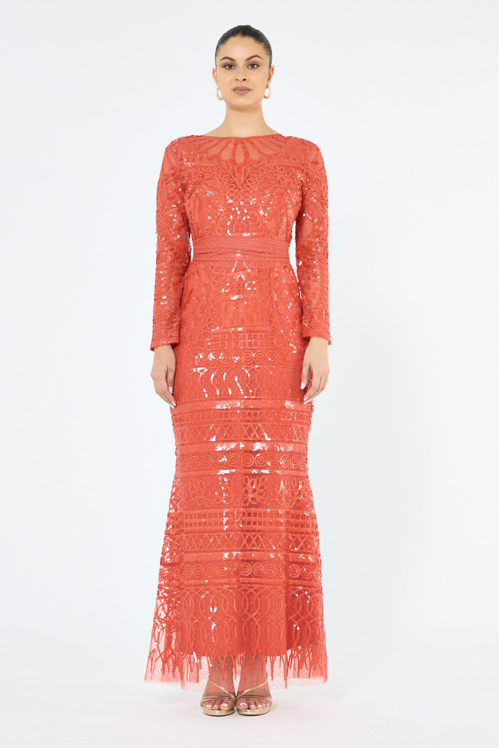 Sequin Pattern Panel Gown