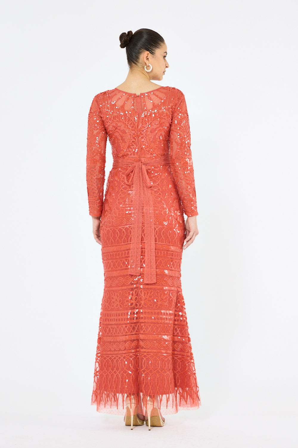 Sequin Pattern Panel Gown