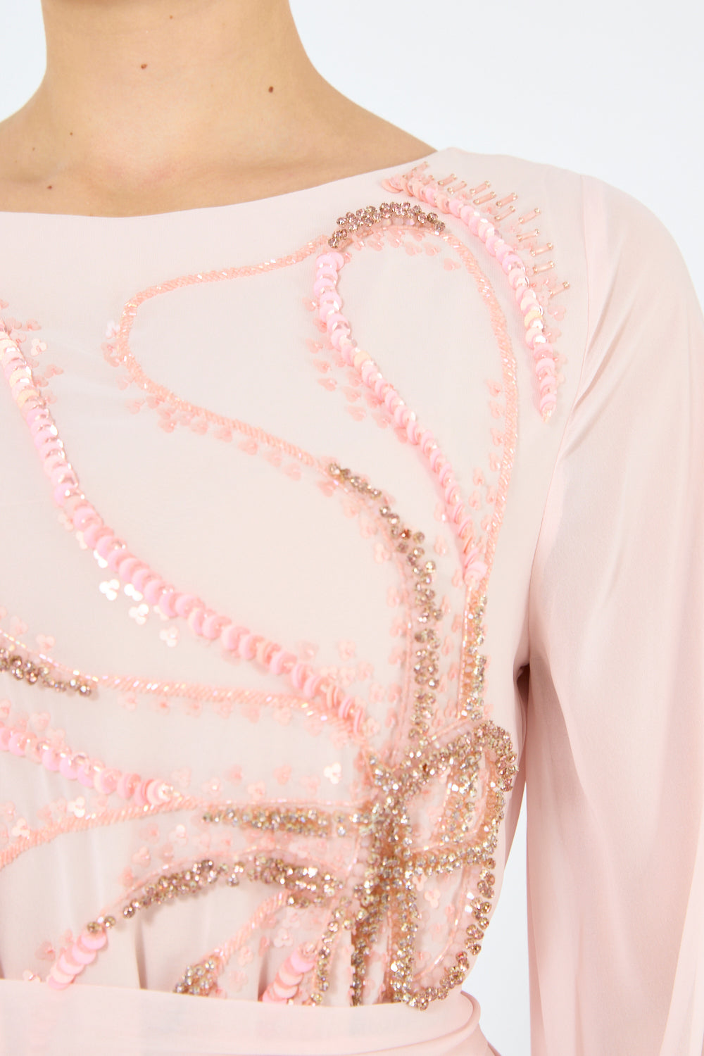 Beaded Embellished Floral Swirl Motif Dress