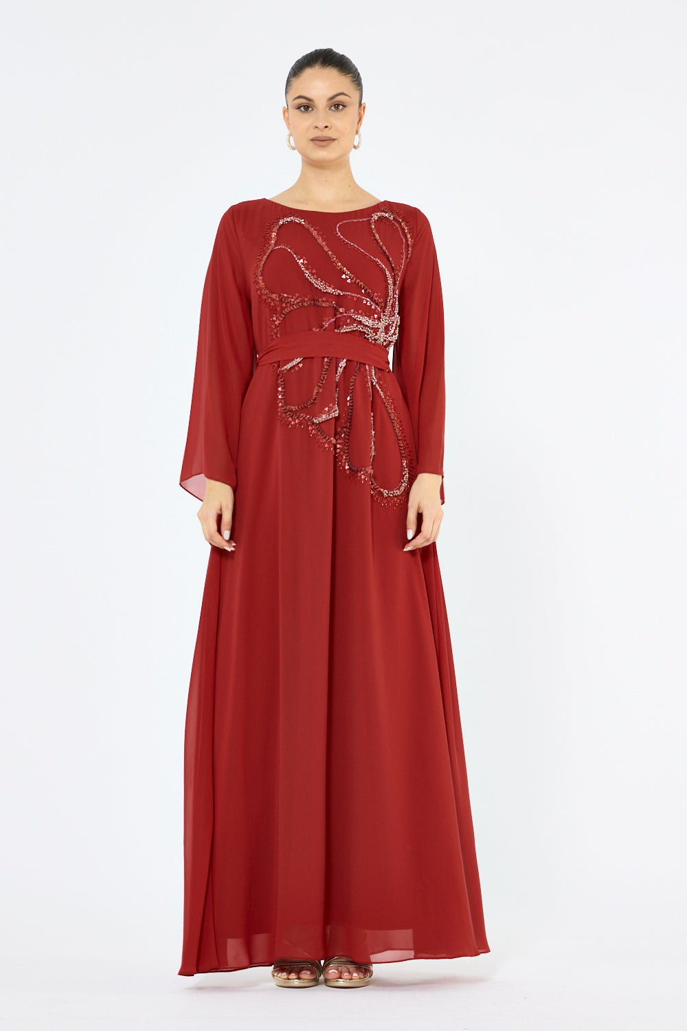 Beaded Embellished Floral Swirl Motif Dress