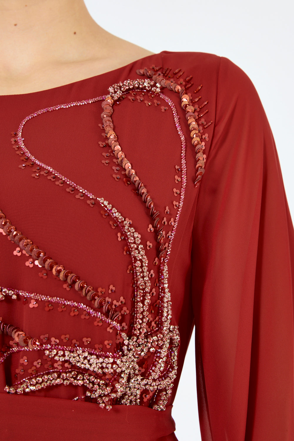 Beaded Embellished Floral Swirl Motif Dress