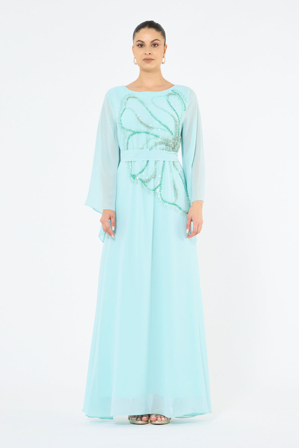 Beaded Embellished Floral Swirl Motif Dress