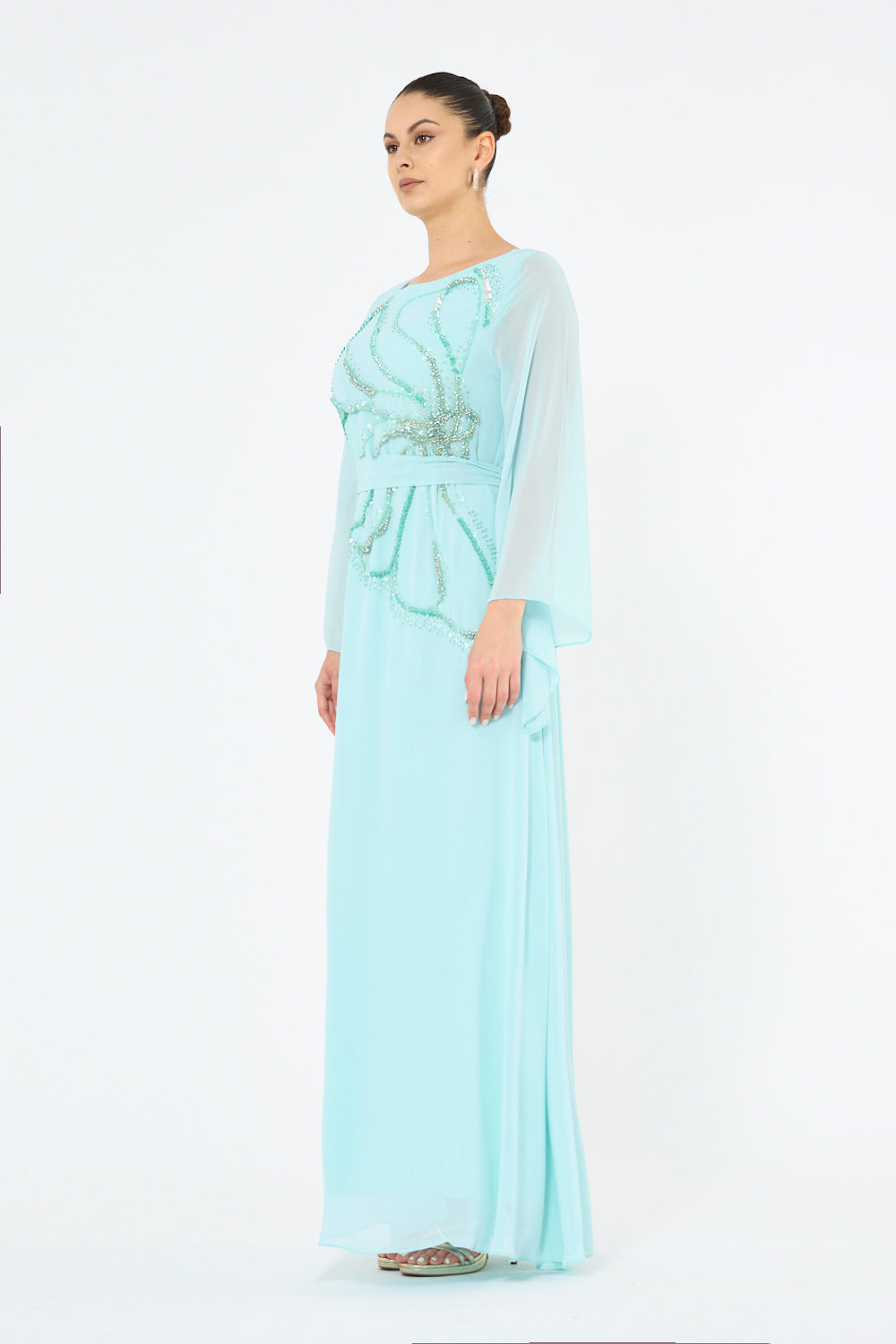 Beaded Embellished Floral Swirl Motif Dress