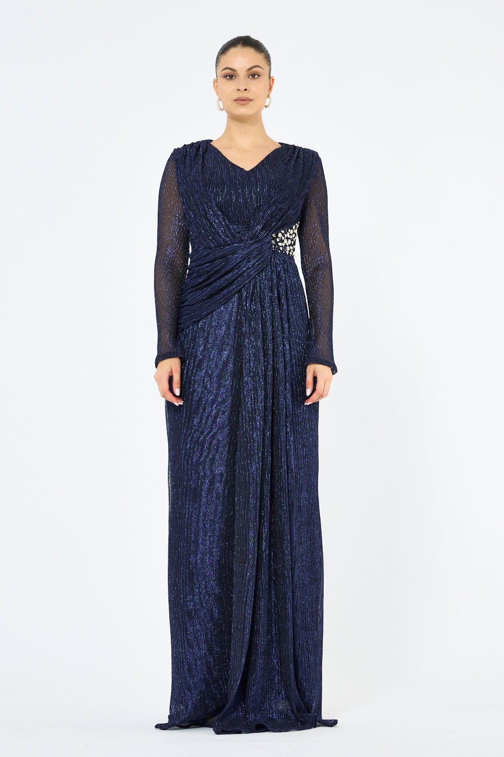 Crisscross Pleated Waist Gown