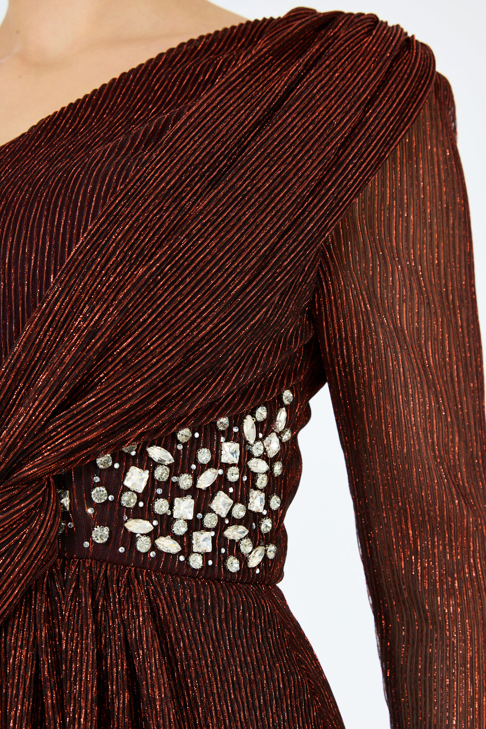 Crisscross Pleated Waist Gown