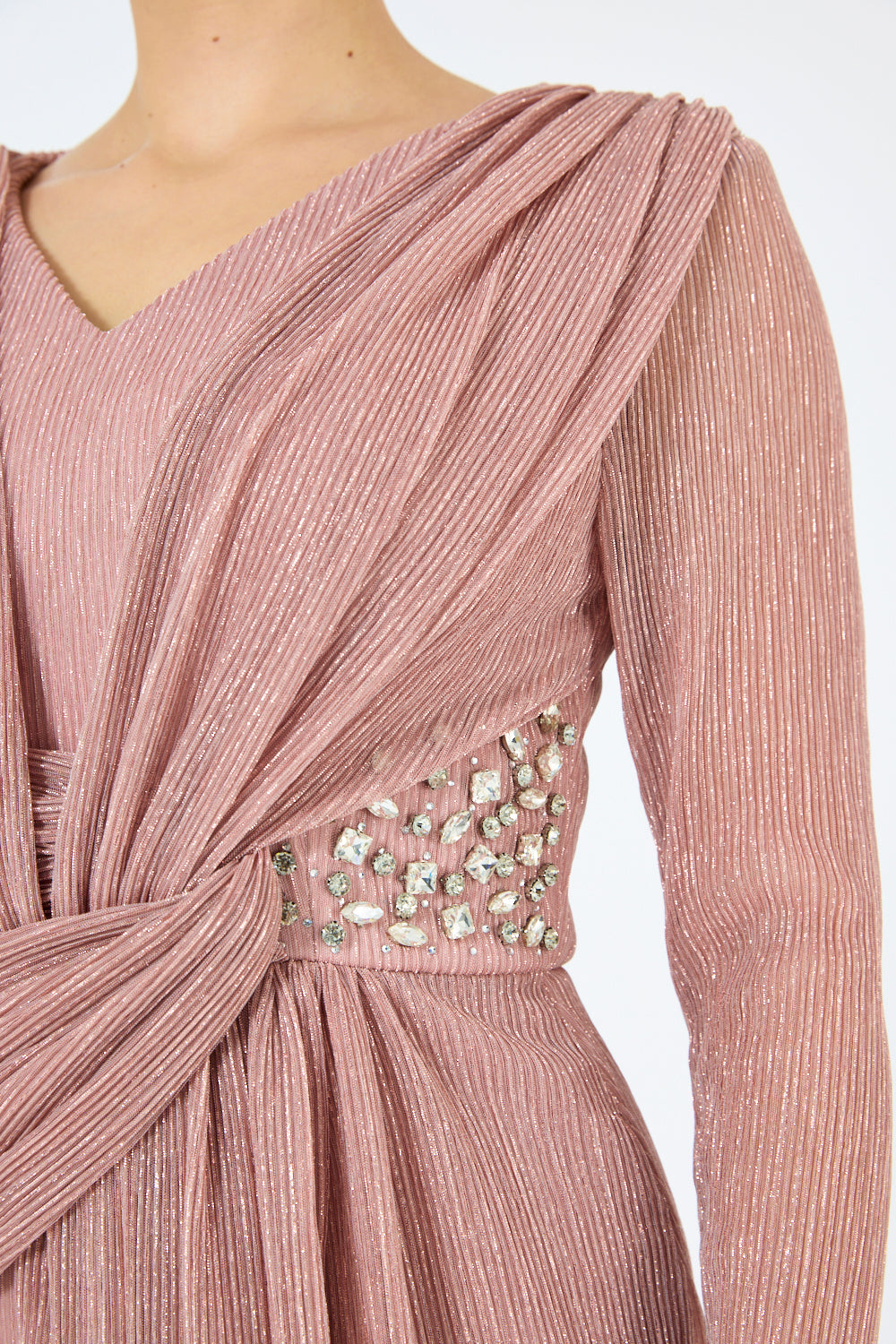 Crisscross Pleated Waist Gown