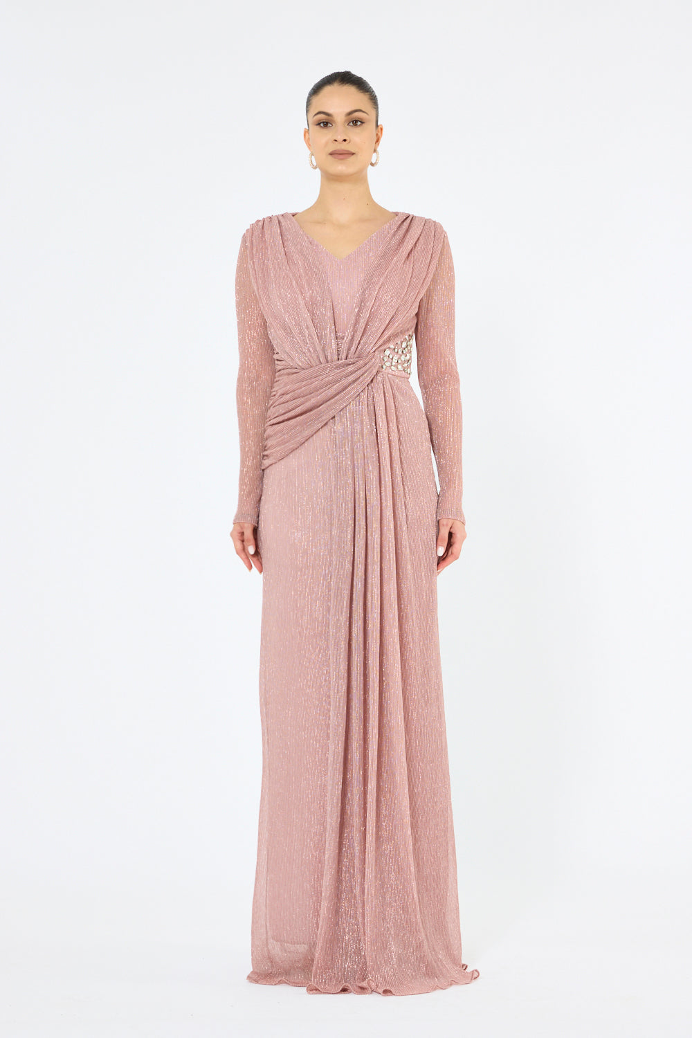 Crisscross Pleated Waist Gown