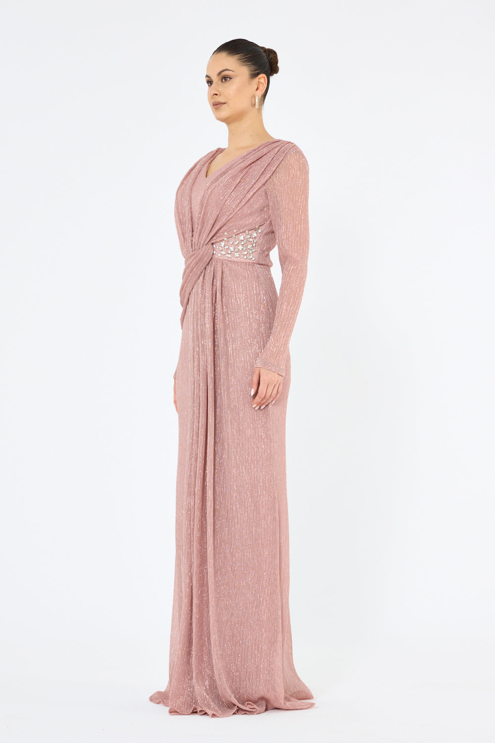 Crisscross Pleated Waist Gown