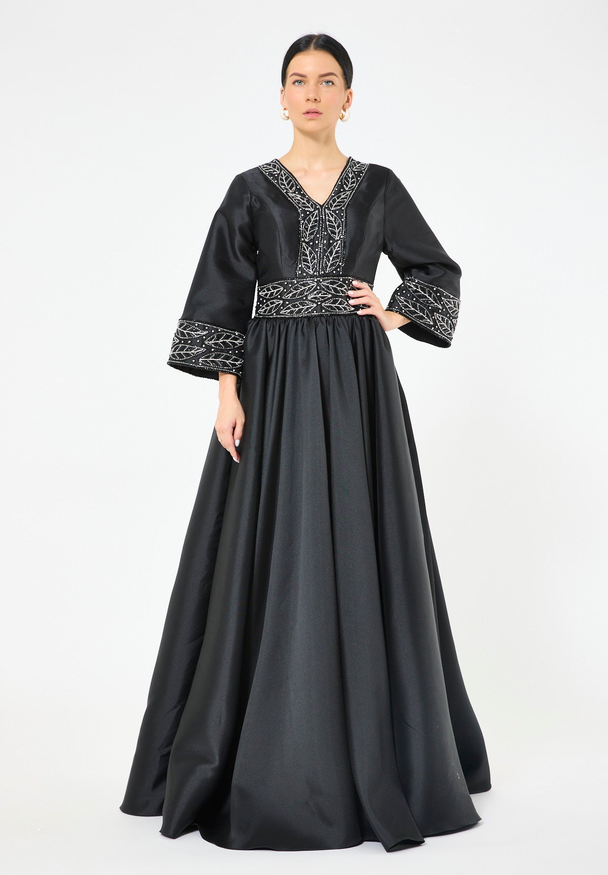 Embroidered Maxi Dress with Wide Sleeves