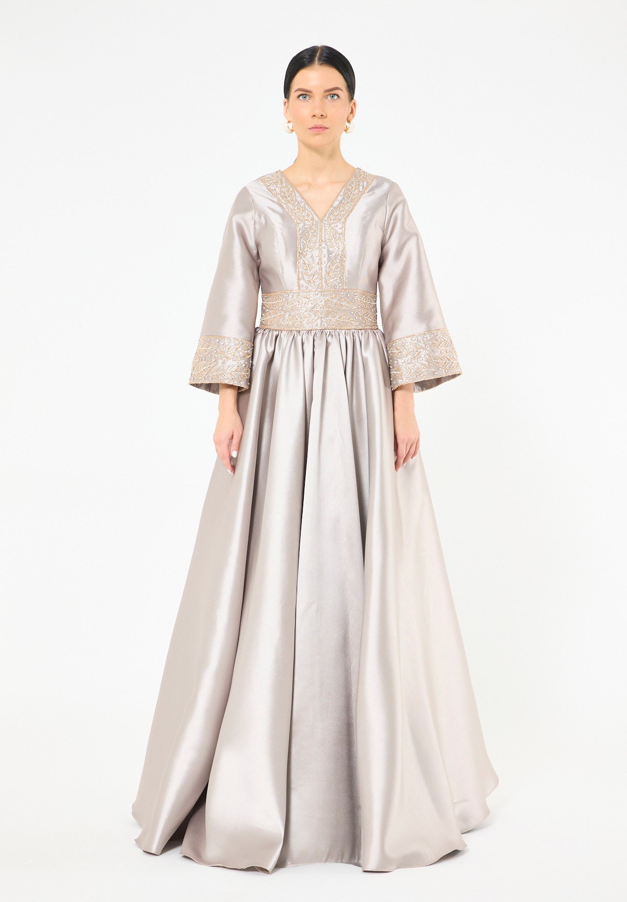 Embroidered Maxi Dress with Wide Sleeves