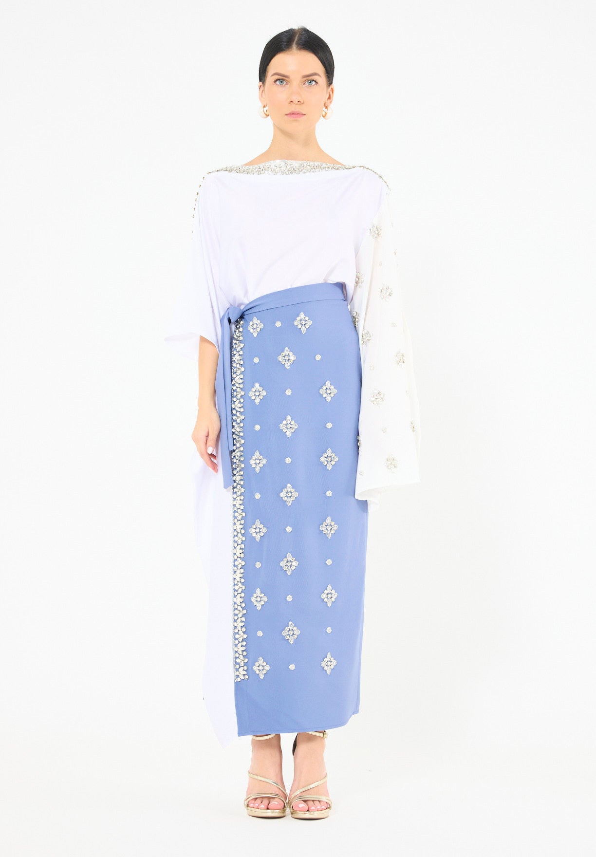 Statement Kaftan Dress with Embellished Overlay Skirt