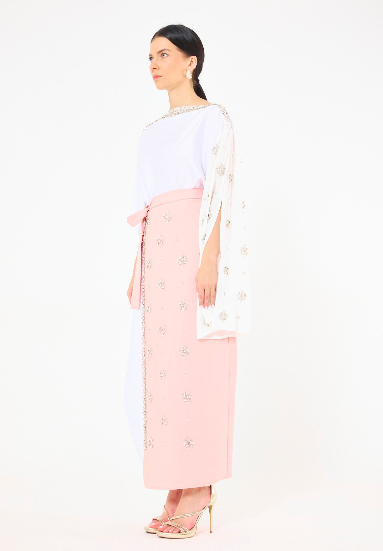 Statement Kaftan Dress with Embellished Overlay Skirt