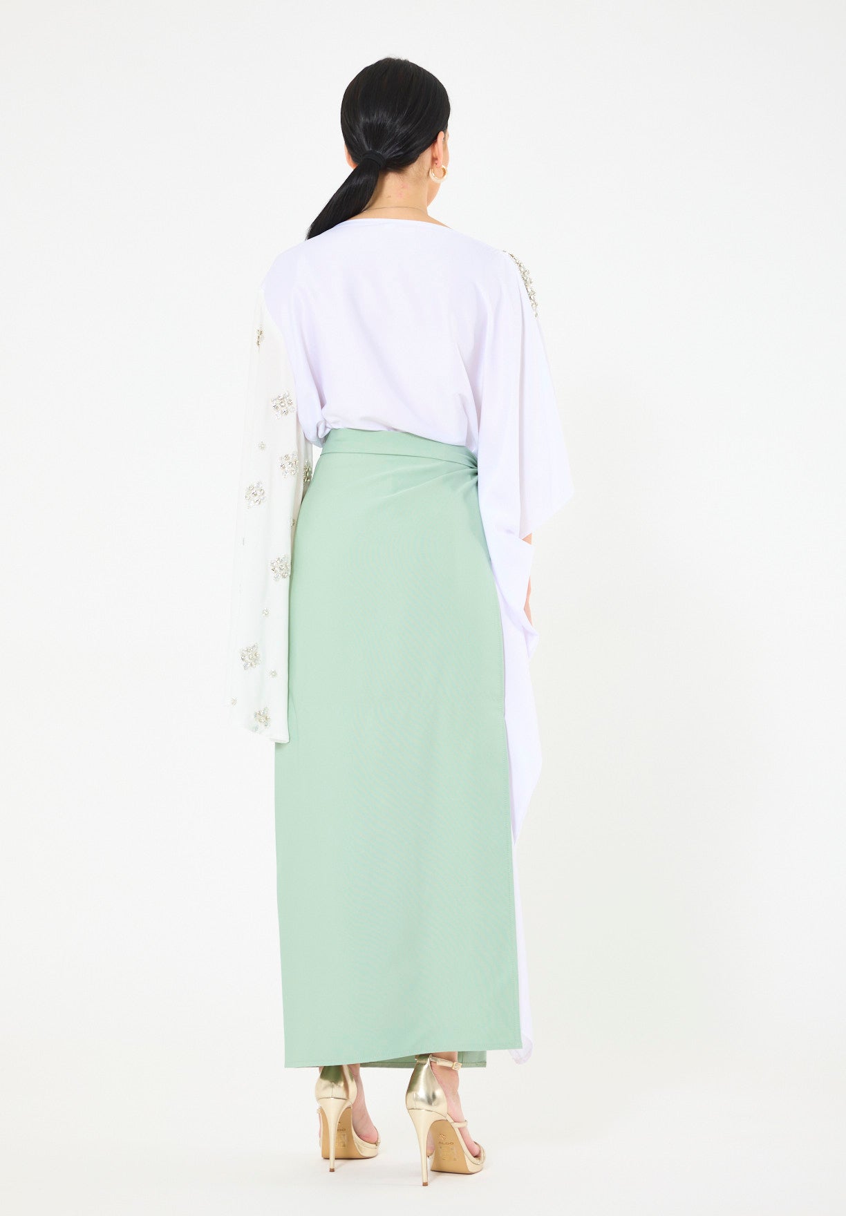 Statement Kaftan Dress with Embellished Overlay Skirt