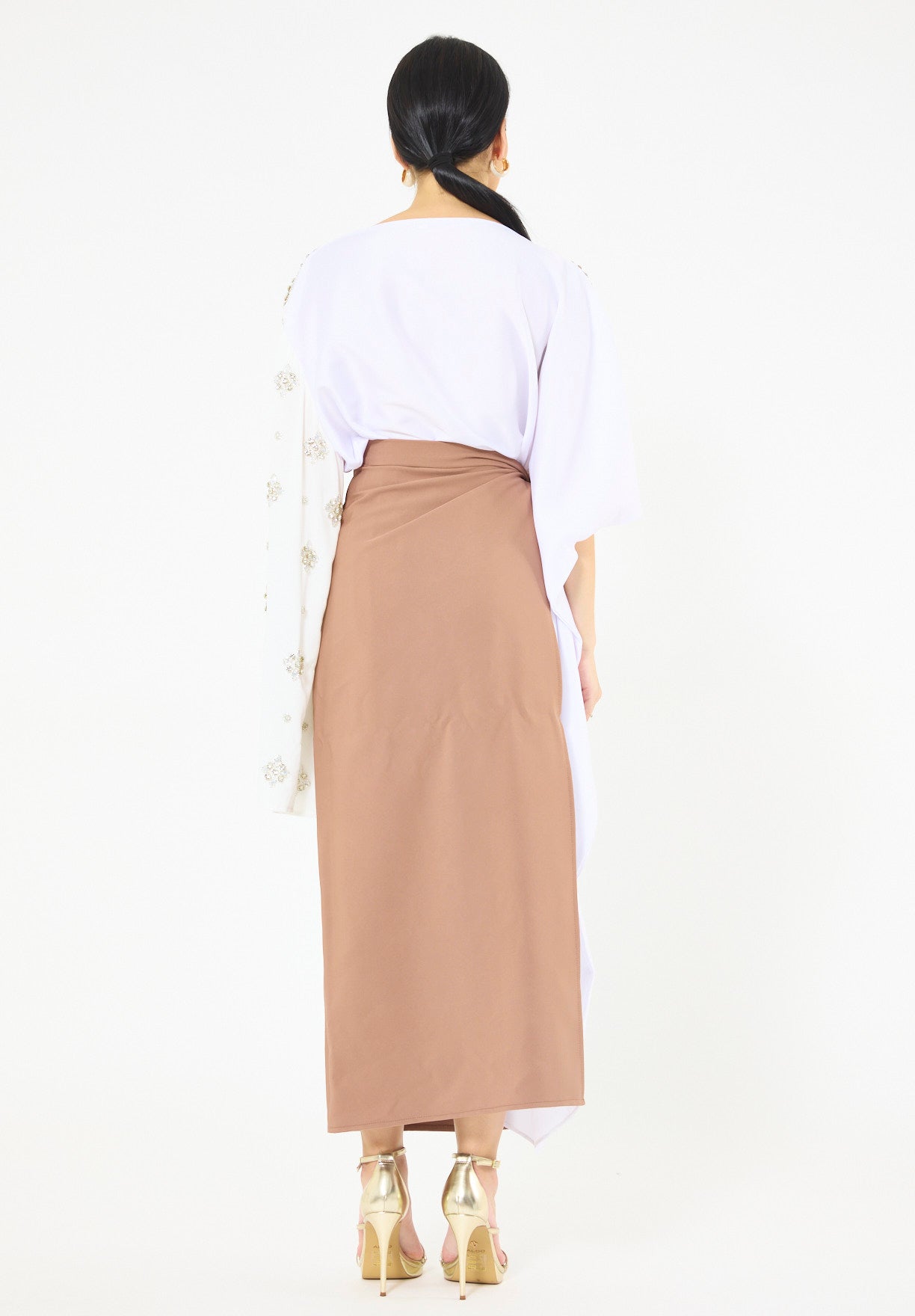 Statement Kaftan Dress with Embellished Overlay Skirt