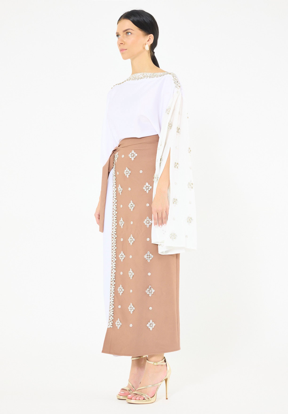 Statement Kaftan Dress with Embellished Overlay Skirt