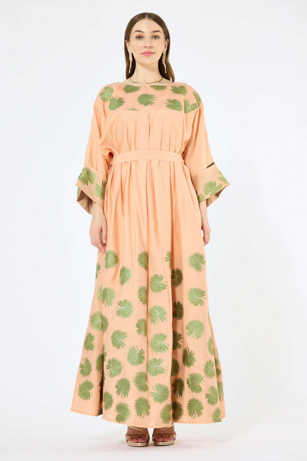 Vine Motif Print Belted Maxi Dress