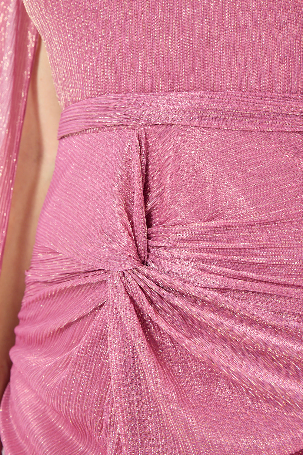 Cape Sleeve Twist-Waist Metallic Gown