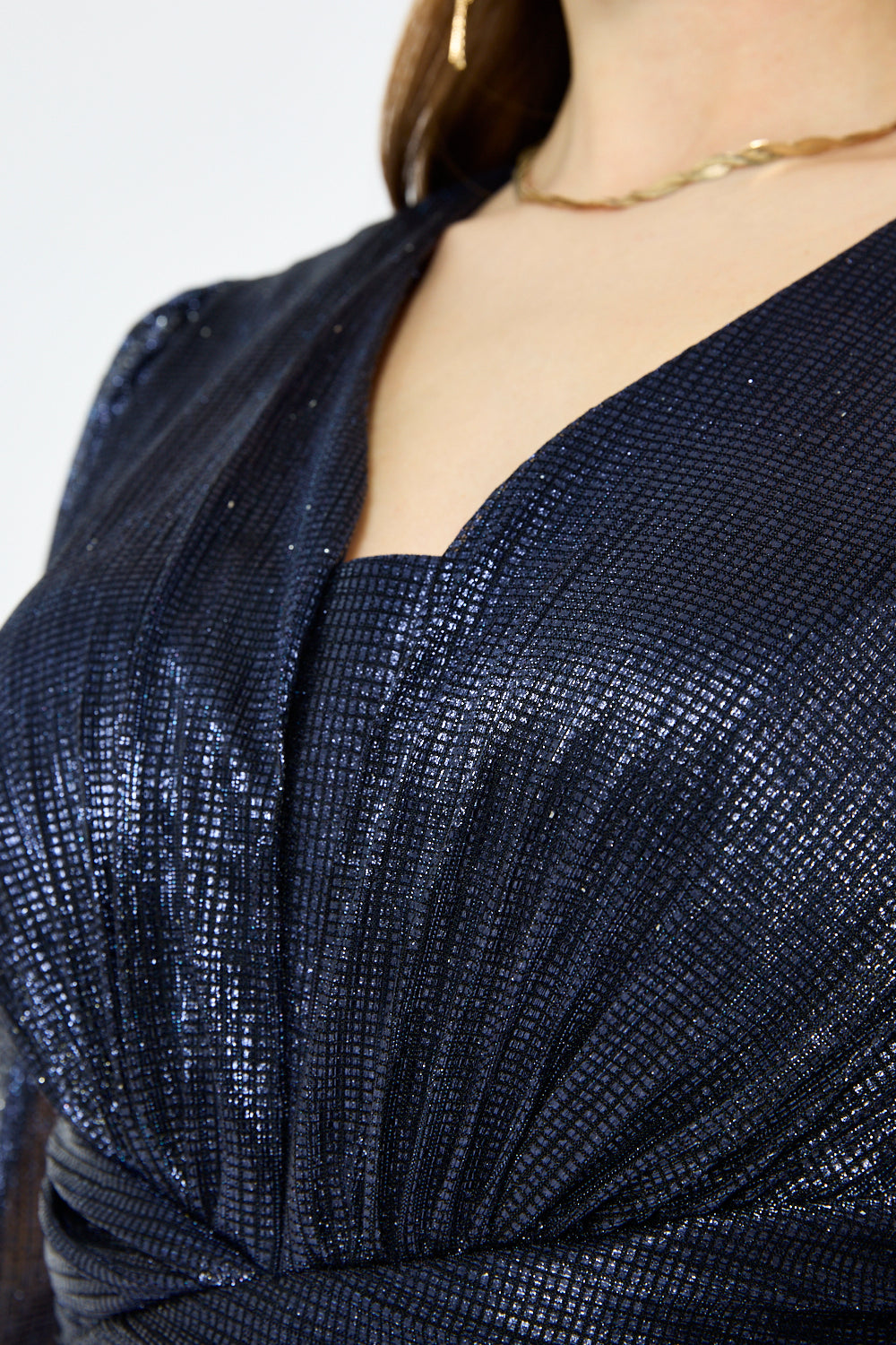 Twist Wrap Waist Pleated Metallic Gown