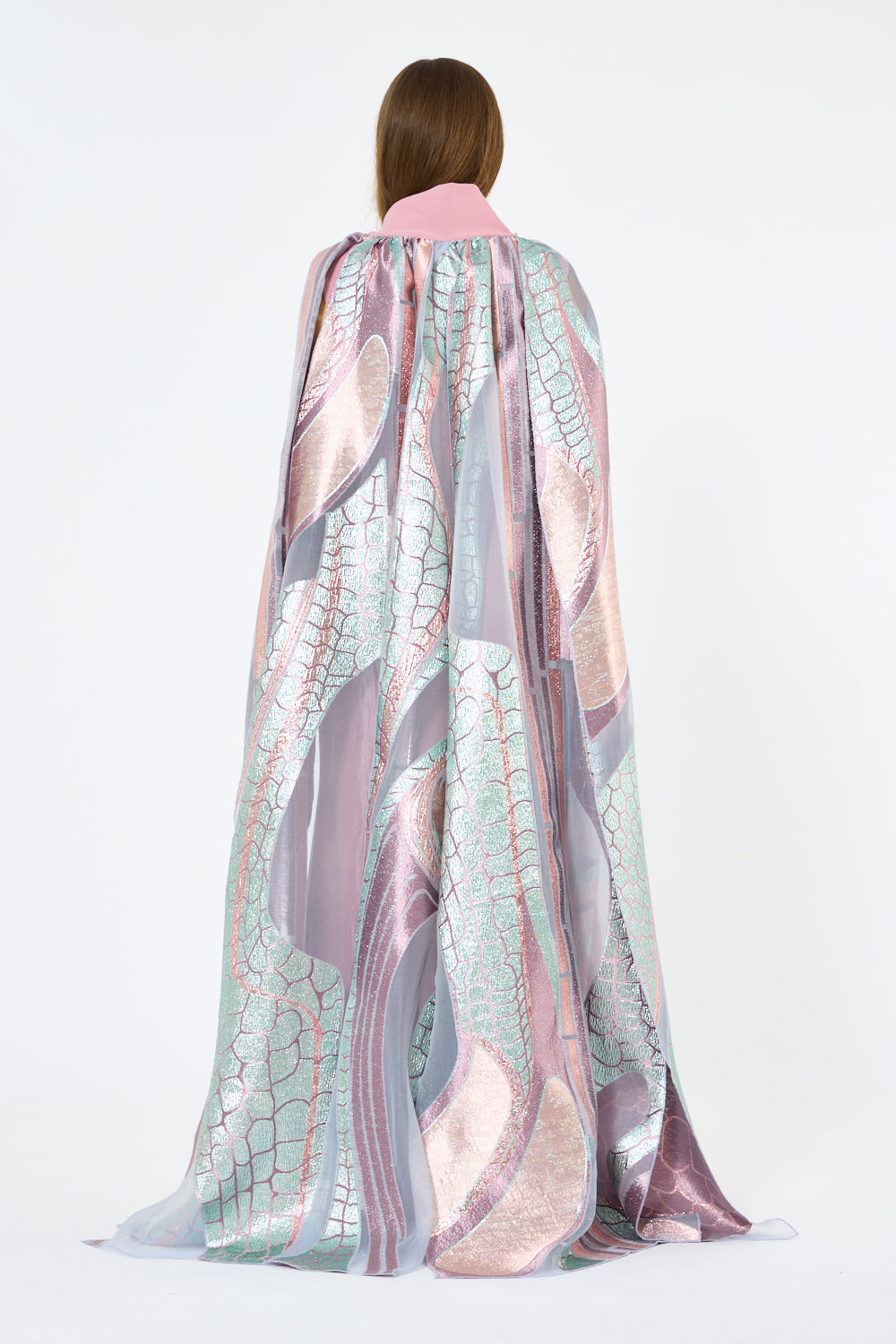 Abstract Metallic Artwork Cape Gown