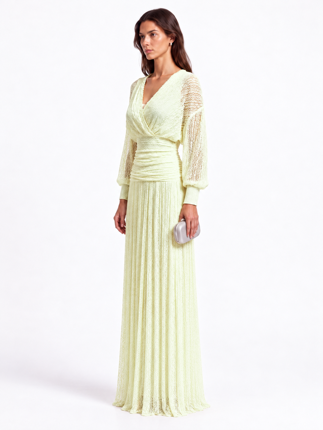 "Elara" Celeste V-Neck Lace Wrap Maxi Dress