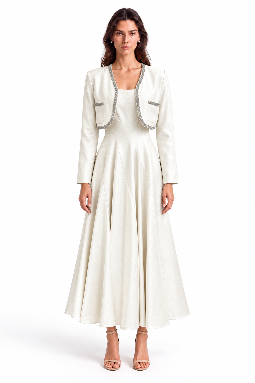 "Liana" Embellished Jacket Midi Dress