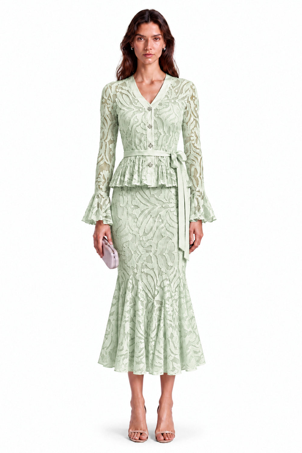 "Elara" Lace V-Neck Peplum Set