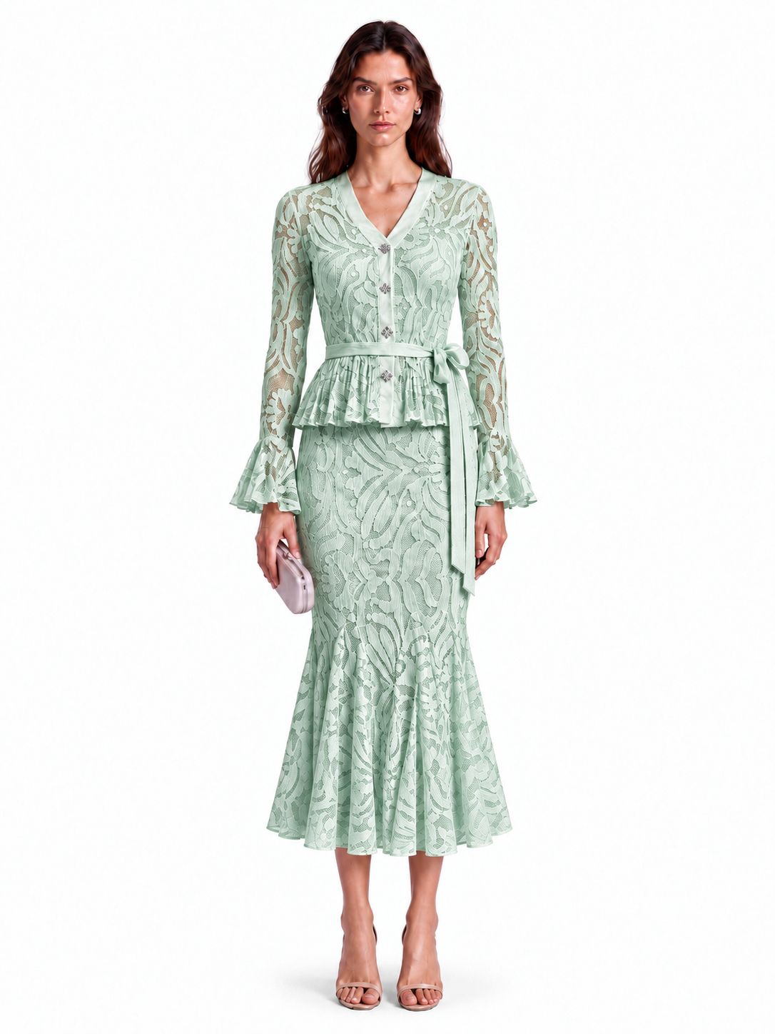 "Elara" Lace V-Neck Peplum Set