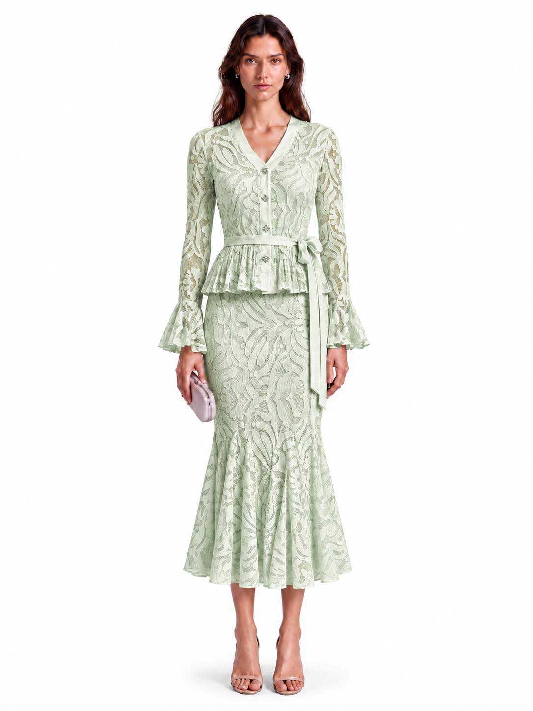 "Elara" Lace V-Neck Peplum Set