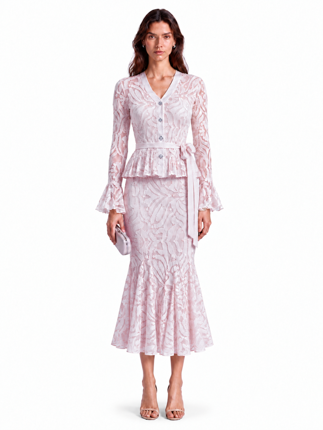 "Elara" Lace V-Neck Peplum Set