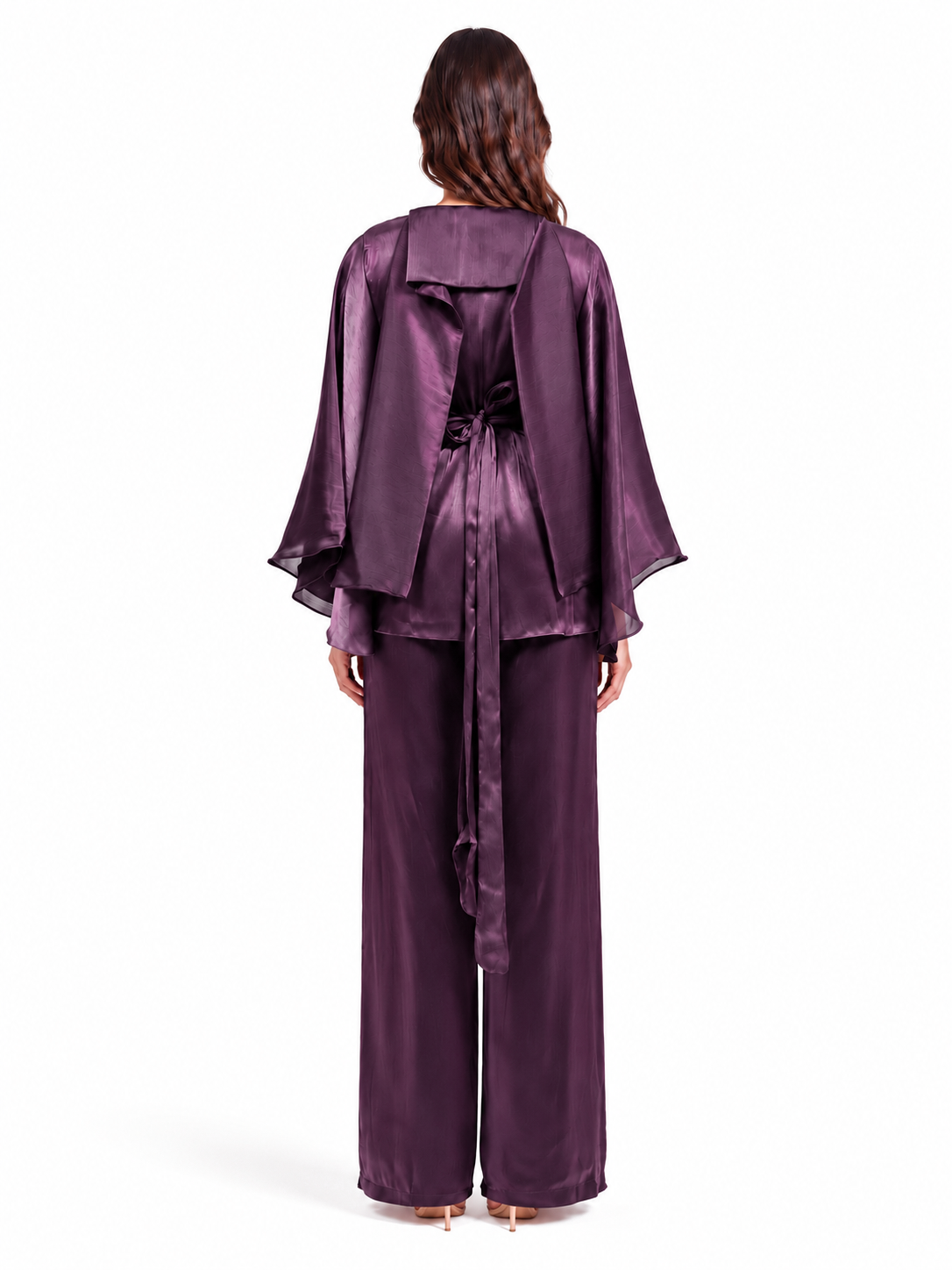 "Nina" Satin Square-Neck Cape Sleeve Style Set