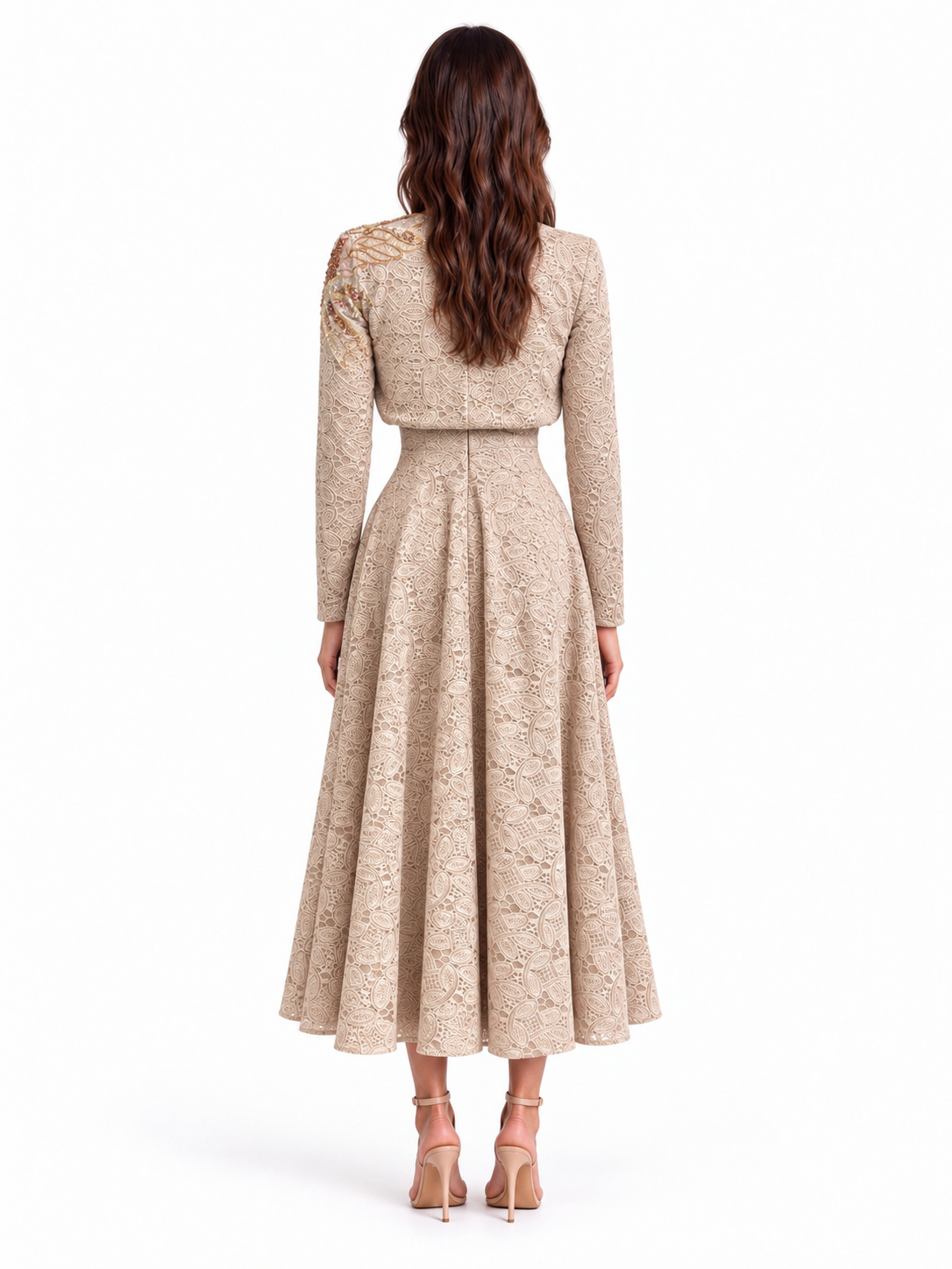 "Elara" Square-Neck Lace Midi Dress