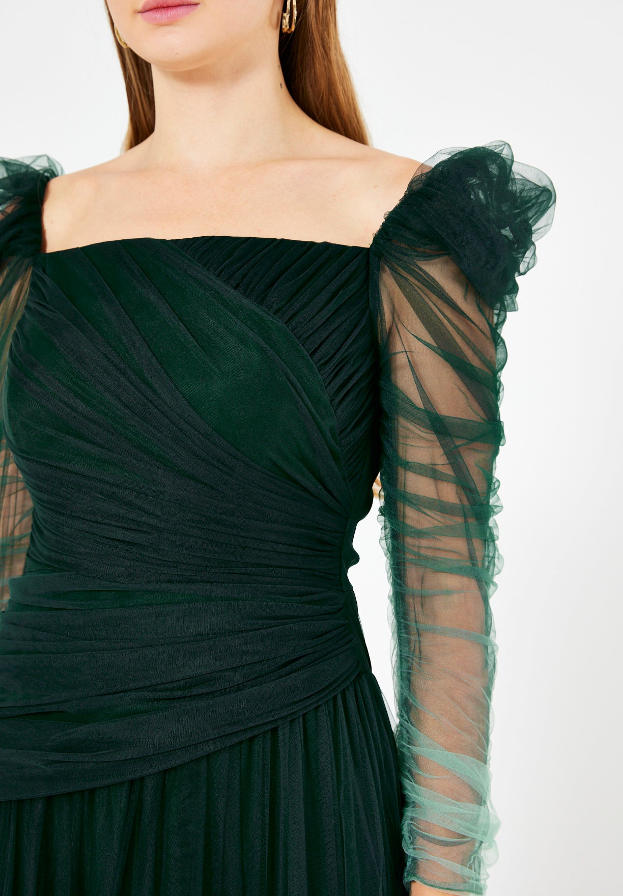 Ombre Tulle Gown with Sheer Puff Sleeves