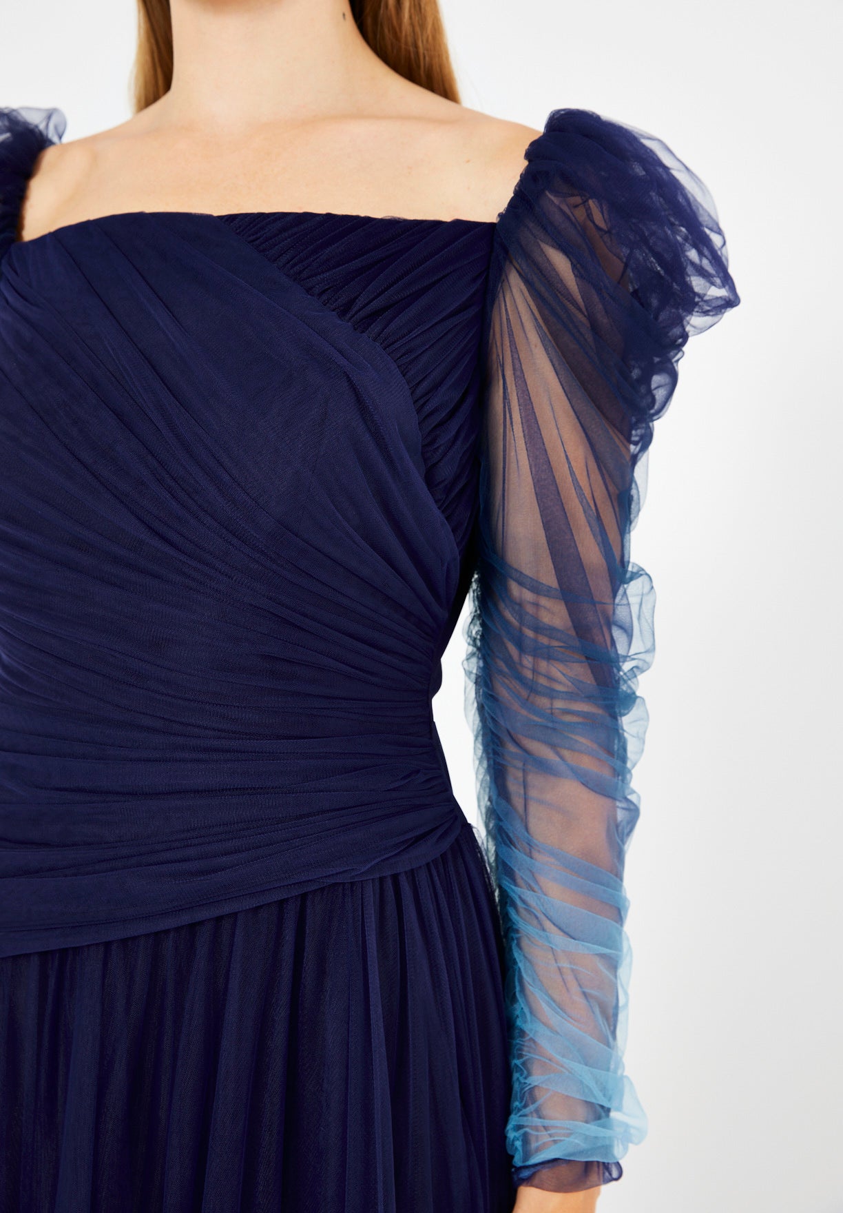 Ombre Tulle Gown with Sheer Puff Sleeves