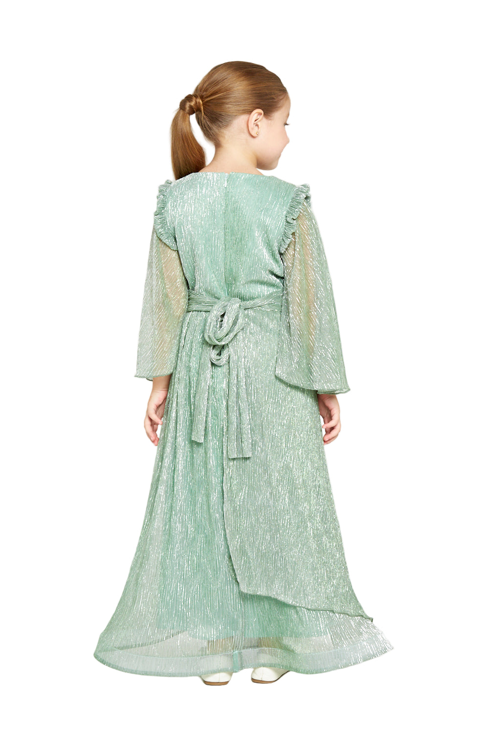 Shimmer Glow Pleated Metallic Gown