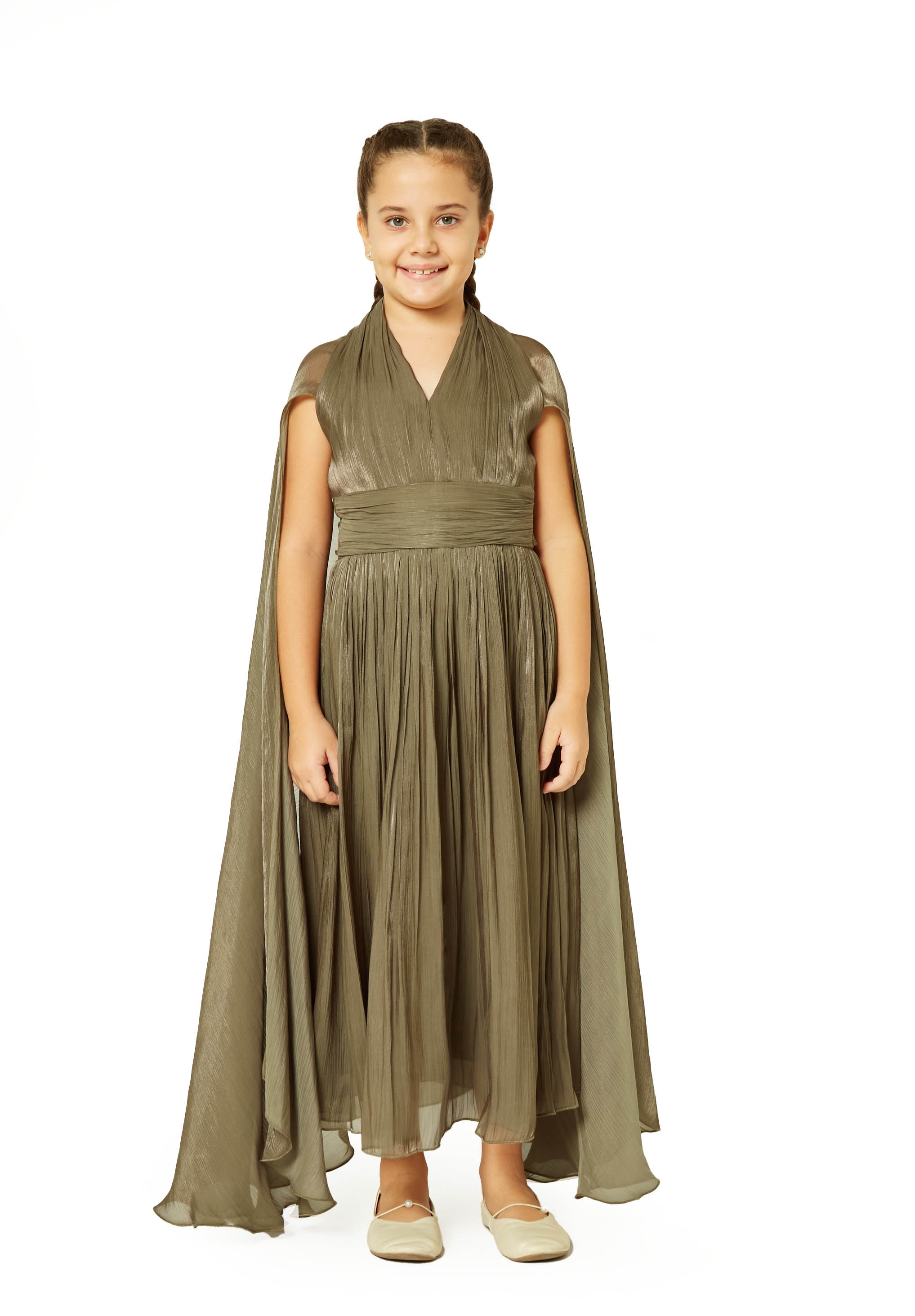 Gathered Soft Shine Cape Dress