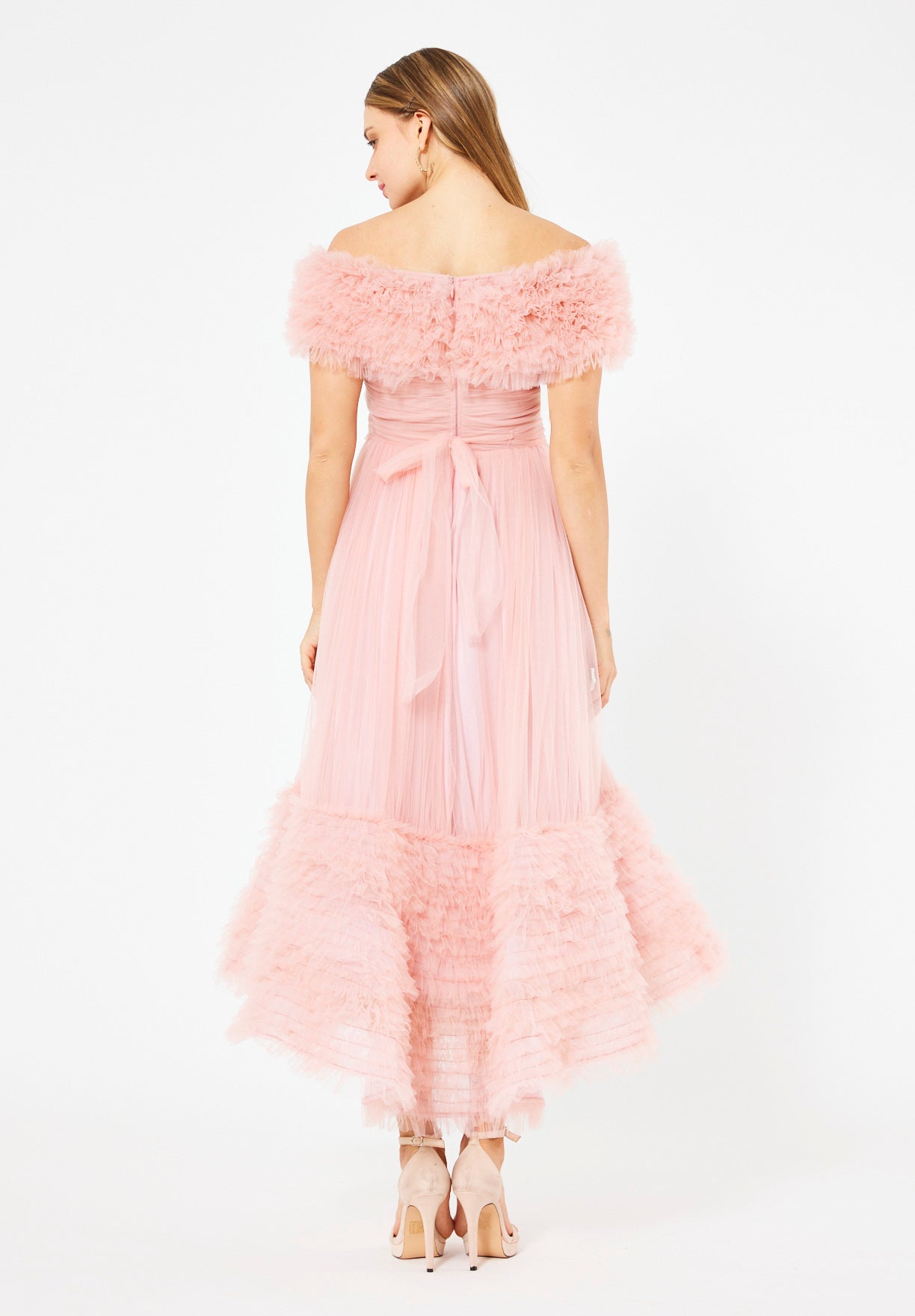 Ruffled Off-Shoulder Tulle Dress