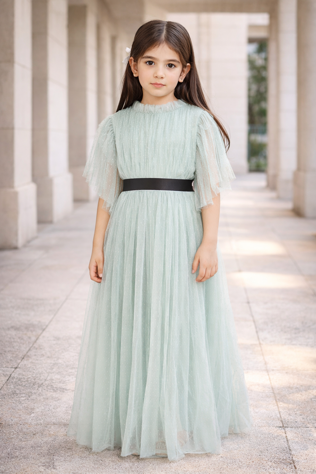 Layered Dot Tulle Ruffle Gown