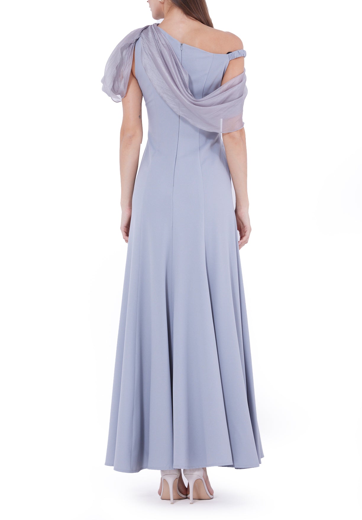 Asymmetric Off-The-Shoulder Draped Gown
