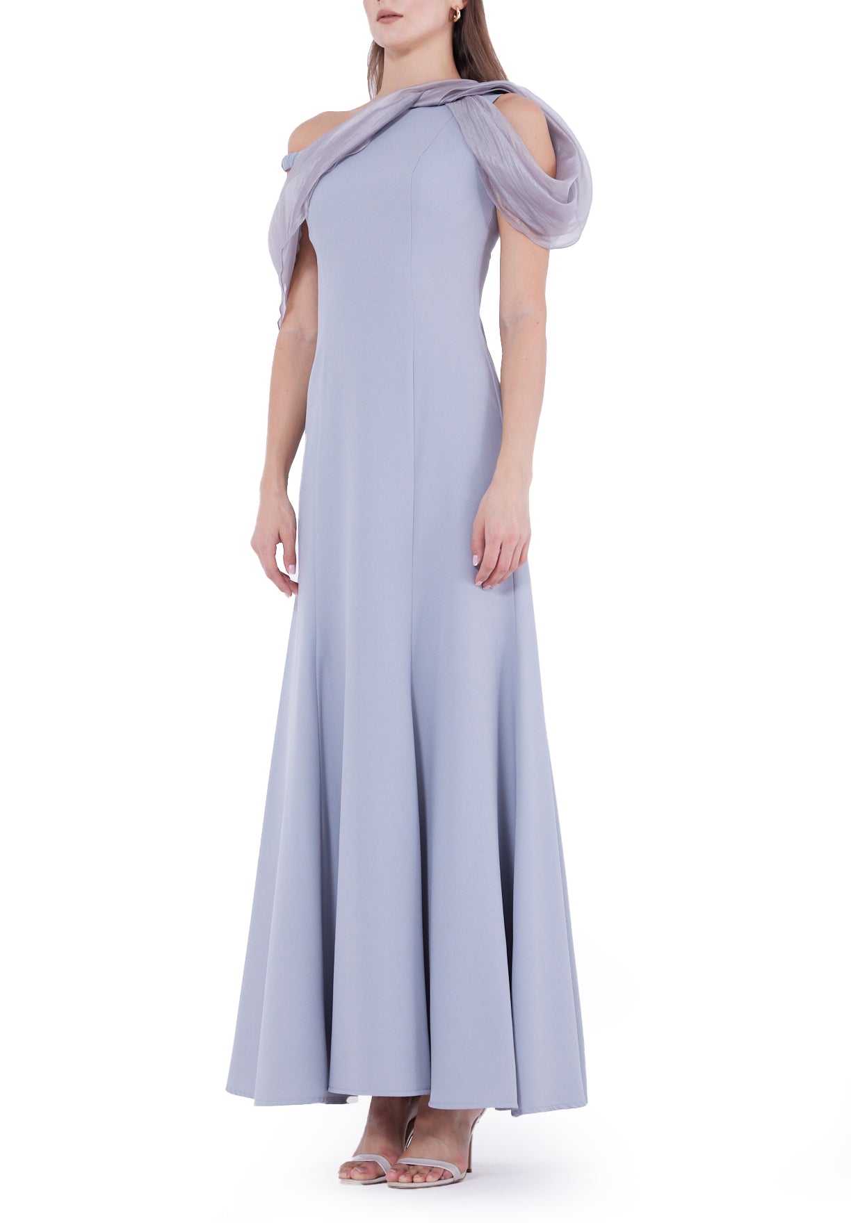 Asymmetric Off-The-Shoulder Draped Gown