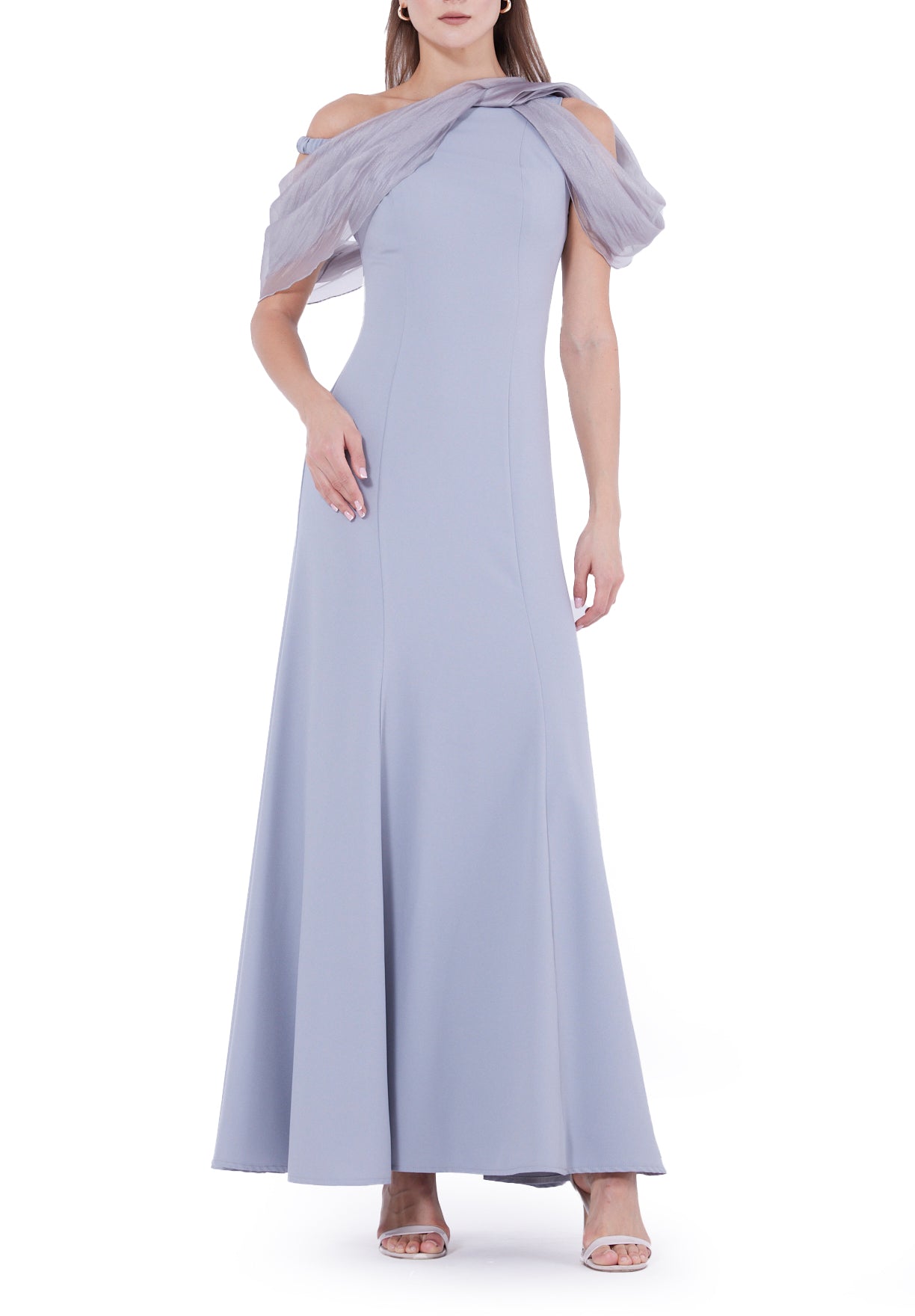 Asymmetric Off-The-Shoulder Draped Gown